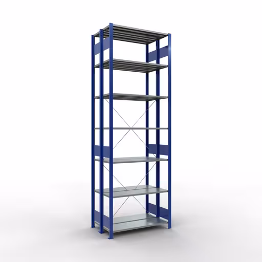 Basisplank, dubbele plank, stellingsysteem MULTIplus150, 3000 x 1000 x (2x600) mm (HxBxD), 2x7 planken, kruisschoor, RAL 5010 gentiaanblauw van Schulte Lagertechnik Basisplank, dubbele plank, stellingsysteem MULTIplus150, 3000 x 1000 x (2x600) mm (HxBxD), 2x7 planken, kruisschoor, RAL 5010 gentiaanblauw, dubbele planken, art.nr. 32732-B