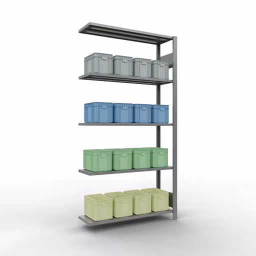 Productafbeelding nr. 13 van het artikel Aanbouwrekken, legbordstellingen, insteeksysteem MULTIplus85, 2000 x 1000 x 300 mm (HxBxD), 5 legborden, lengtestangen, verzinkt Figuur nr. 13 van het artikel aanbouwrekken, legbordstellingen, insteeksysteem MULTIplus85, 2000 x 1000 x 300 mm, 5 legborden, verzinkt uit de productgroep insteeksysteem van het merk Schulte Lagertechnik.