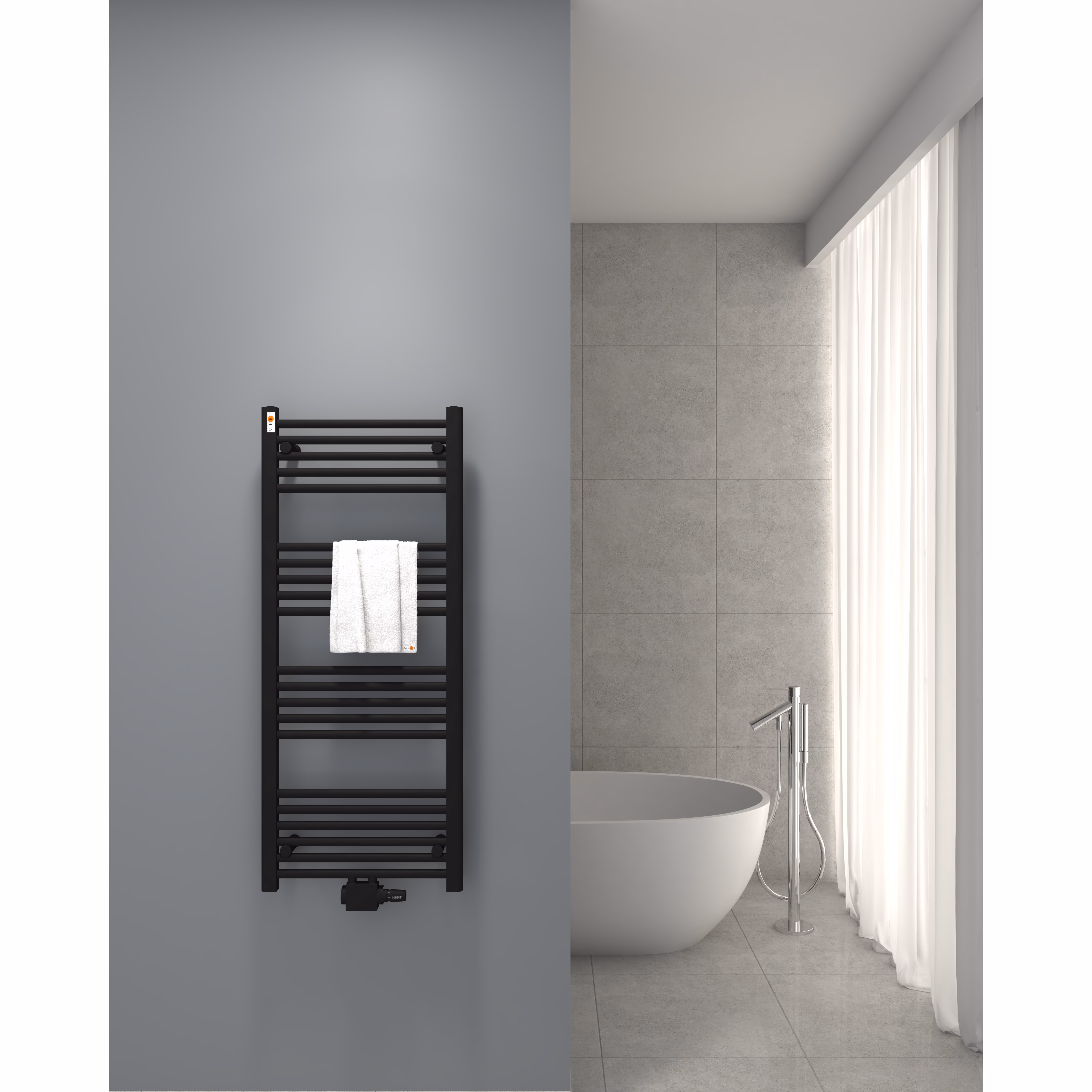 MERT Comfort M badkamerradiator, zwart, recht, 500x1200mm, van het merk Mert MERT Comfort M badkamerradiator, zwart, recht, 50 mm hartaansluiting, uit de categorie Badkamerradiatoren met hartaansluiting, artikelnummer 1-50x120-M-BLACK