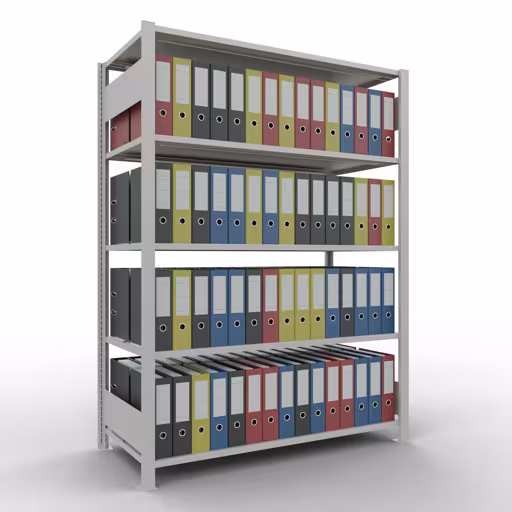 Productafbeelding nr. 11 van het artikel basisplank, kantoorplank, insteeksysteem MULTIplus150, 1800 x 1300 x 600 mm, 5 planken, lengtestangen, met middenaanslag, lichtgrijs Afbeelding nr. 11 van het artikel, kantoorrekken, insteeksysteem MULTIplus150, 1800 x 1300 x 600 mm, 5 planken, met middenaanslag, lichtgrijs uit de productgroep kantoorrekken van Schulte Lagertechnik