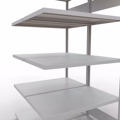Andere weergave van het artikel Aanbouwrekken, dubbele rekken, rekkensysteem MULTIplus250, 2000 x 1000 x (2x600) mm, 2x5 planken, lengtestangen, RAL 7035 lichtgrijs uit de categorie rekken