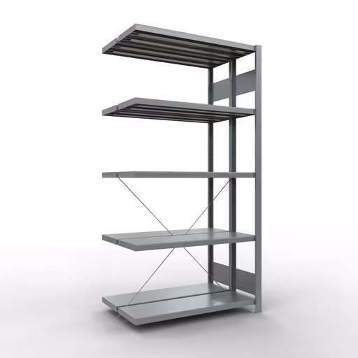 Aanbouwrekken, dubbele rekken, stellingsysteem MULTIplus250, 2000 x 1000 x (2x300) mm (HxBxD), 2x5 planken, kruisschoor, gegalvaniseerd van Schulte Lagertechnik Aanbouwplank, dubbele plank, stellingsysteem MULTIplus250, 2000 x 1000 x (2x300) mm (HxBxD), 2x5 legborden, kruisschoor, verzinkt, dubbele legborden, art.nr. 14235-A