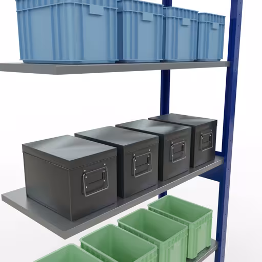 Aanbouwrekken, legbord, insteeksysteem MULTIplus85, 2500 x 1000 x 400 mm, 6 legborden, RAL 5010 gentiaanblauw van Schulte Lagertechnik uit de categorie insteeksystemen
