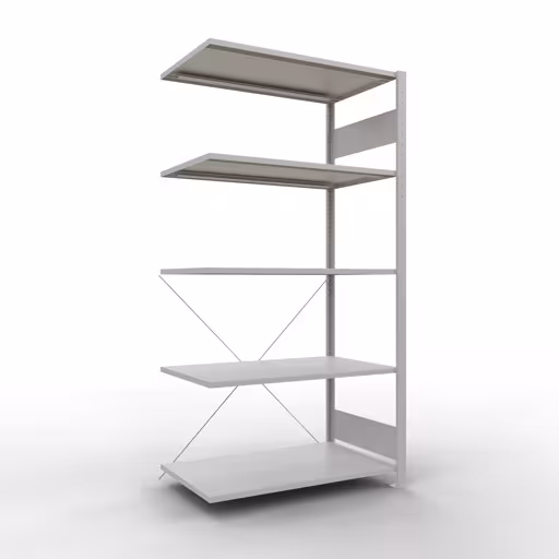 Figuur nr. 13 van het artikel aanbouwrekken, legbordstellingen, insteeksysteem MULTIplus150, 2000 x 1000 x 600 mm, 5 legborden, kruisschoor, RAL 7035 lichtgrijs uit de insteeksysteem productgroep van Schulte Lagertechnik.