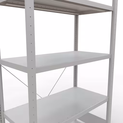 Basisplank, legplank, insteeksysteem MULTIplus330, 2000 x 1000 x 500 mm, 5 legborden, kruisschoor, RAL 7035 lichtgrijs uit de categorie basisplanken met de GTIN 4004514204264 Basisplank, legbord, insteeksysteem MULTIplus330, 2000 x 1000 x 500 mm, 5 planken, kruisschoor, RAL 7035 lichtgrijs van Schulte Lagertechnik uit het assortiment insteeksysteem