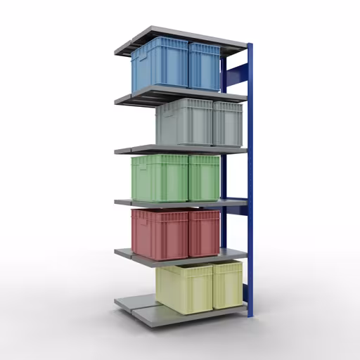 Extra afbeelding van het artikel Aanbouwplank, dubbele plank, legplank-insteeksysteem MULTIplus250, 2500 x 1000 x (2x400) mm, 2x6 legborden, lengtestangen, RAL 5010 gentiaanblauw uit dubbele legborden