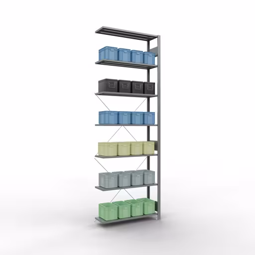 Productafbeelding nr. 15 van het artikel Aanbouwrekken, legbordstellingen, insteeksysteem MULTIplus85, 3000 x 1000 x 300 mm (HxBxD), 7 legborden, kruisschoor, verzinkt Figuur nr. 15 van het artikel aanbouwrekken, legbordstellingen, insteeksysteem MULTIplus85, 3000 x 1000 x 300 mm, 7 legborden, verzinkt uit de productgroep insteeksysteem van het merk Schulte Lagertechnik.