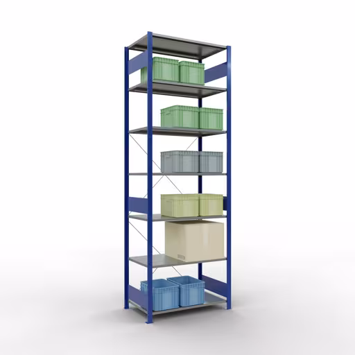 Andere productaanzicht Basisplank, legbord, insteeksysteem MULTIplus150, 3000 x 1000 x 600 mm (HxBxD), 7 legborden, kruisschoor, RAL 5010/verzinkt Andere weergave van het artikel basisplank, legbord, insteeksysteem MULTIplus150, 3000 x 1000 x 600 mm, 7 legborden, RAL 5010/verzinkt uit de categorie insteeksysteem