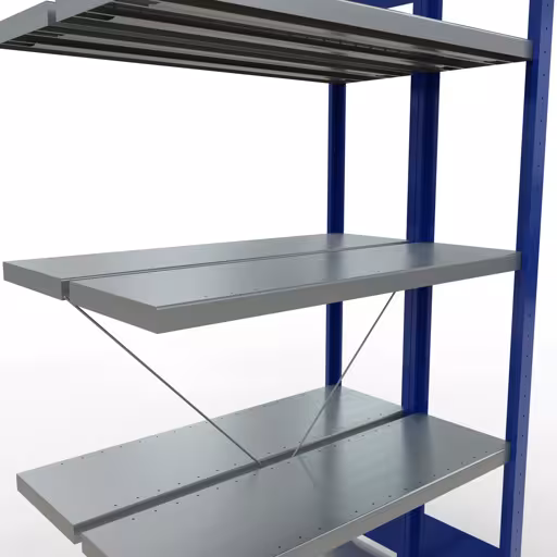 Figuur nr. 13 van het artikel aanbouwplank, dubbele plank, stellingsysteem MULTIplus250, 2000 x 1000 x (2x300) mm, 2x5 planken, kruisschoor, RAL 5010 gentiaanblauw uit de productgroep stellingrekken van Schulte Lagertechnik.