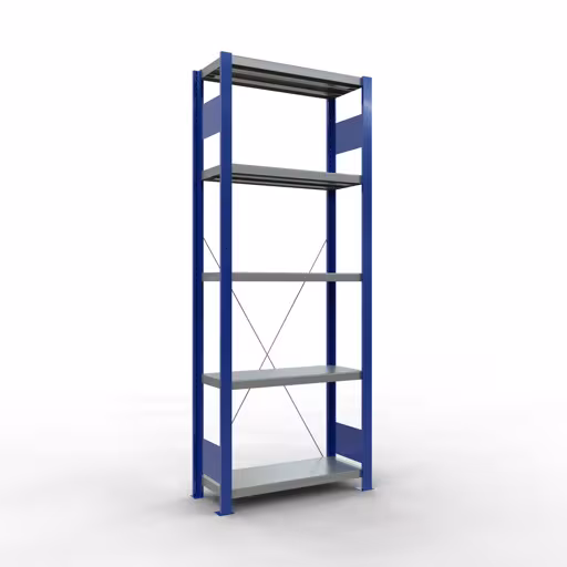 Figuur nr. 14 van het artikel basisrek, legbord, insteeksysteem MULTIplus250, 2000 x 750 x 300 mm, 5 legborden, kruisschoor, RAL 5010 gentiaanblauw/verzinkt/verzinkt uit de insteeksysteem productgroep van Schulte Lagertechnik.