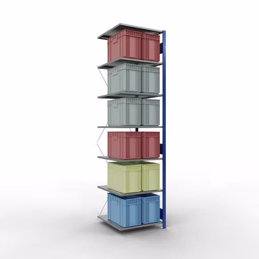 Aanbouwrekken, legbordstellingen, insteeksysteem MULTIplus150, 3000 x 750 x 800 mm, 7 legborden, RAL 5010 gentiaanblauw/verzinkt/verzinkt van Schulte Lagertechnik met artikelnr. 12787-75-B