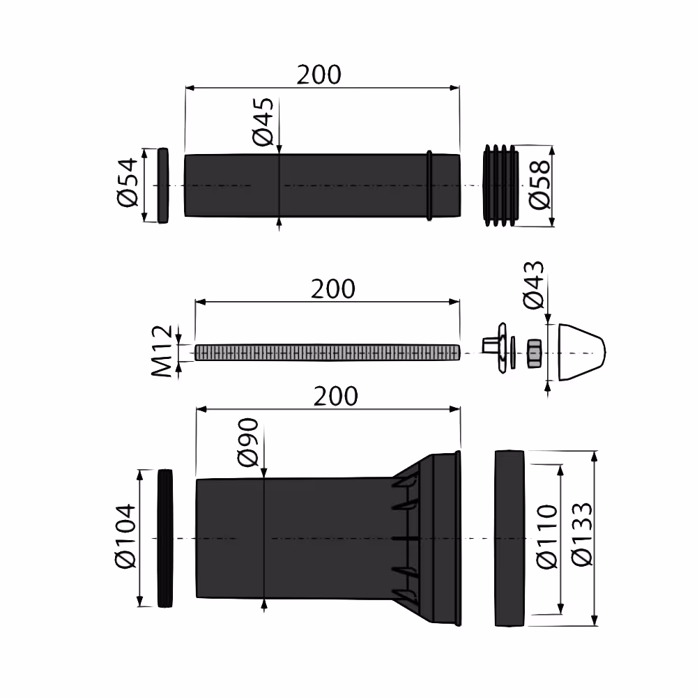 AlcaPlast M900 wandtoilet aansluitset DN 90/110 | complete set van AlcaPlast Wandtoiletaansluitset, toiletaansluiting, art.nr. M900