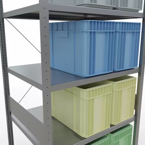 Extra afbeelding van het artikel Basisplank, legbord, insteeksysteem MULTIplus250, 3000 x 1000 x 800 mm (HxBxD), 7 legborden, kruisschoor, verzinkt Extra afbeelding van het artikel Basisplank, legplank, insteeksysteem MULTIplus250, 3000 x 1000 x 800 mm, 7 legborden, dwarsschoor, verzinkt vanaf basisplank