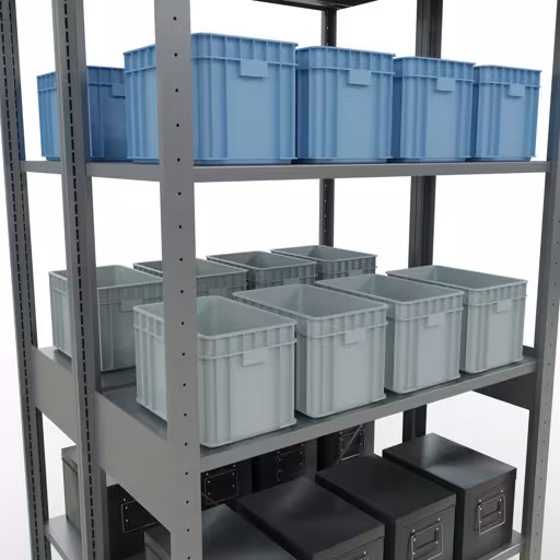 Productafbeelding nr. 13 van het artikel basisplank, dubbele plank, stellingplank insteeksysteem MULTIplus150, 2500 x 1000 x (2x400) mm (HxBxD), 2x6 planken, kruisschoor, verzinkt Figuur nr. 13 van het artikel basisrek, dubbel legbord, legbordinsteeksysteem MULTIplus150, 2500 x 1000 x (2x400) mm, 2x6 legborden, kruisschoor, verzinkt uit de productgroep legbordstellingen van Schulte Lagertechnik.