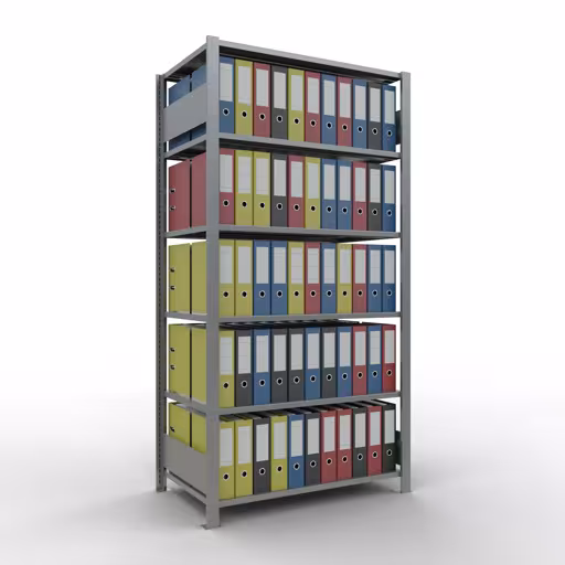 Basisplank, kantoorstelling, insteeksysteem MULTIplus150, 2000 x 1000 x 600 mm, 6 legborden, lengtestangen, verzinkt, zonder middenaanslag uit de categorie insteeksysteem met de GTIN 4004514231765 , kantoorrekken, insteeksysteem MULTIplus150, 2000 x 1000 x 600 mm, 6 legborden, verzinkt, zonder middenaanslag van Schulte Lagertechnik uit het assortiment kantoorrekken