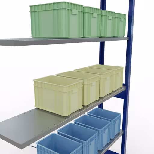 Andere weergave van het artikel Aanbouwrekken, legbordstellingen, insteeksysteem MULTIplus150, 2500 x 1300 x 300 mm (HxBxD), 6 legborden, kruisschoor, RAL 5010 gentiaanblauw/verzinkt Andere weergave van het artikel Aanbouwplank, legbord-insteeksysteem MULTIplus150, 2500 x 1300 x 300 mm, 6 legborden, RAL 5010 gentiaanblauw/verzinkt uit de categorie insteeksysteem