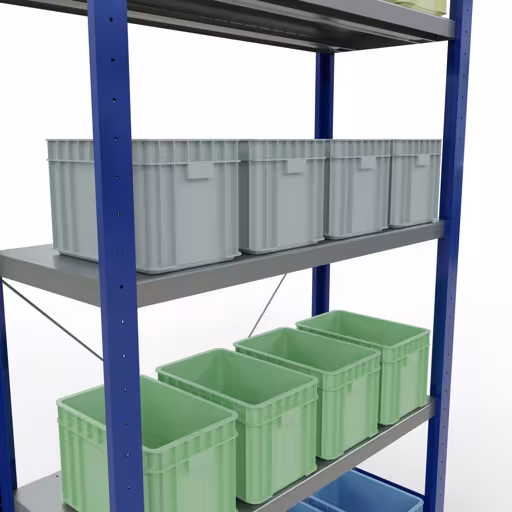 Basisplank, legplank, insteeksysteem MULTIplus250, 2000 x 1000 x 400 mm, 5 legborden, kruisschoor, RAL 5010 gentiaanblauw/verzinkt van het merk Schulte Lagertechnik uit het plug-in systeem-assortiment