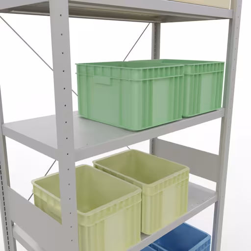 Extra afbeelding van het artikel Basisplank, legplank, insteeksysteem MULTIplus250, 3000 x 1000 x 500 mm, 7 legborden, kruisschoor, RAL 7035 lichtgrijs van basisplank