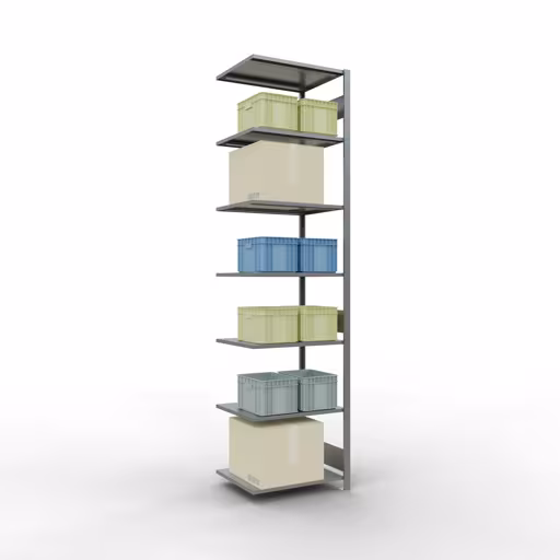 Aanbouwrekken, rekken, insteeksysteem MULTIplus150, 3000 x 750 x 600 mm (HxBxD), 7 legborden, lengtestangen, verzinkt uit de categorie aanbouwrekken met de GTIN 4004514281180 Aanbouwrekken, legbord, insteeksysteem MULTIplus150, 3000 x 750 x 600 mm, 7 legborden, verzinkt van het merk Schulte Lagertechnik uit het assortiment insteeksysteem