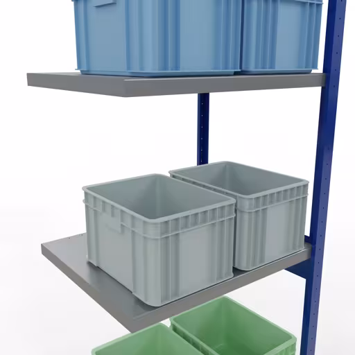 Afbeelding nr. 13 van het artikel aanbouwrekken, legbordstellingen, insteeksysteem MULTIplus250, 3000 x 750 x 600 mm, 7 legborden, lengtestangen, RAL 5010 gentiaanblauw/verzinkt/verzinkt uit de productgroep insteeksysteem van Schulte Lagertechnik.