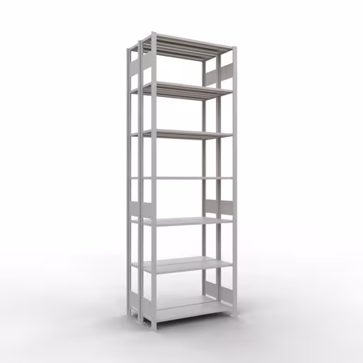 Basisplank, dubbele plank, legplank-insteeksysteem MULTIplus150, 3000 x 1000 x (2x300) mm (HxBxD), 2x7 legborden, lengtestangen, RAL 7035 lichtgrijs, dubbele legborden, art.nr. 33132
