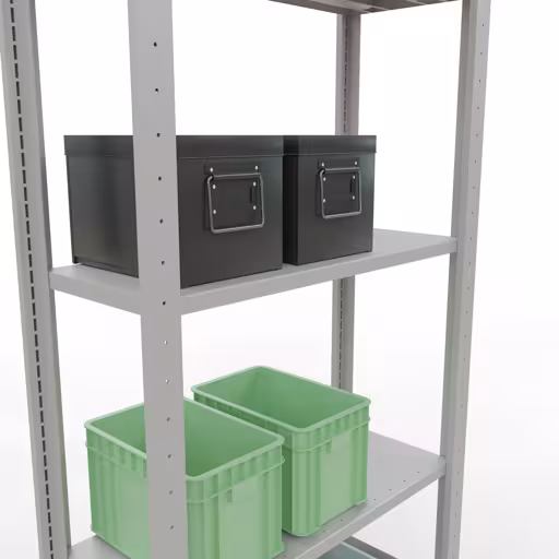 Basisplank, legplank, insteeksysteem MULTIplus150, 2000 x 750 x 300 mm (HxBxD), 5 legborden, lengtestangen, RAL 7035 lichtgrijs uit de categorie basisplanken met de GTIN 4004514292520 Basisplank, legbord, insteeksysteem MULTIplus150, 2000 x 750 x 300 mm, 5 planken, lengtestangen, RAL 7035 lichtgrijs van Schulte Lagertechnik uit het assortiment insteeksysteem