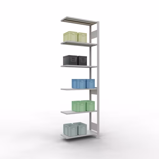Aanbouwrek, stelling, insteeksysteem MULTIplus150, 2500 x 750 x 300 mm, 6 legborden, lengtestangen, RAL 7035 lichtgrijs van Schulte Lagertechnik uit het assortiment insteeksysteem