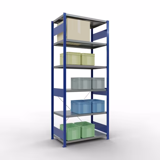 Basisplank, legplank, insteeksysteem MULTIplus250, 2500 x 1000 x 600 mm, 6 legborden, kruisschoor, RAL 5010 gentiaanblauw/verzinkt van Schulte Lagertechnik uit de categorie insteeksystemen