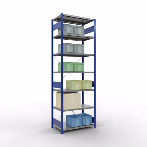 Figuur nr. 12 van het artikel basisrek, legbord, insteeksysteem MULTIplus330, 3000 x 1000 x 600 mm, 7 legborden, kruisschoor, RAL 5010 gentiaanblauw/verzinkt uit de insteeksysteem productgroep van Schulte Lagertechnik