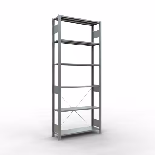 Basisplank, legplank, insteeksysteem MULTIplus85, 2500 x 1000 x 300 mm (HxBxD), 6 legborden, kruisschoor, verzinkt, basisplank, art.nr. 13131