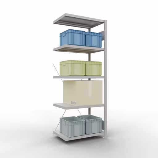 Figuur nr. 15 van het artikel aanbouwrekken, legbordstellingen, insteeksysteem MULTIplus250, 2000 x 750 x 500 mm, 5 legborden, kruisschoor, RAL 7035 lichtgrijs uit de insteeksysteem productgroep van Schulte Lagertechnik.