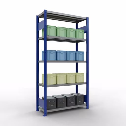Basisplank, legplank, insteeksysteem MULTIplus330, 2000 x 1000 x 400 mm, 5 legborden, lengtestangen, RAL 5010 gentiaanblauw/gegalvaniseerd van het merk Schulte Lagertechnik uit het plug-in systeem-assortiment