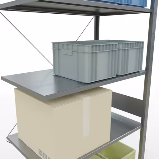 Productafbeelding nr. 13 van het artikel Aanbouwrekken, legbordstellingen, insteeksysteem MULTIplus85, 3000 x 1000 x 600 mm (HxBxD), 7 legborden, kruisschoor, verzinkt Afbeelding nr. 13 van het artikel aanbouwrekken, stellingrekken, insteeksysteem MULTIplus85, 3000 x 1000 x 600 mm, 7 legborden, verzinkt uit de productgroep insteeksysteem van het merk Schulte Lagertechnik