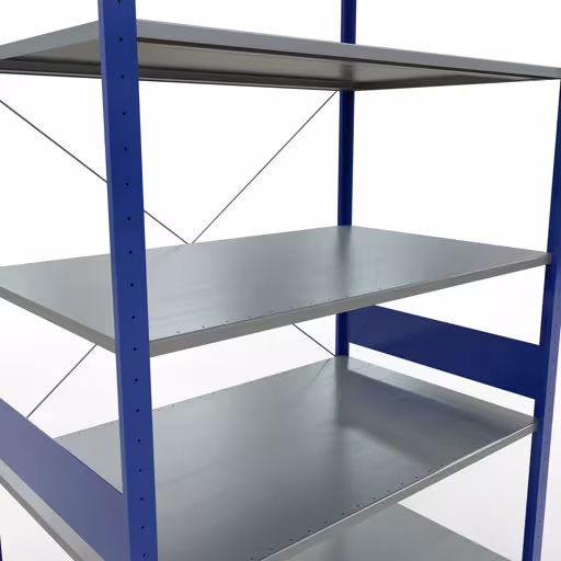 Basisstelling, legbordstelling, insteeksysteem MULTIplus150, 3000 x 1300 x 800 mm (HxBxD), 7 legborden, kruisschoor, RAL 5010 gentiaanblauw/verzinkt met de GTIN 4004514281395 Basisplank, legbord, insteeksysteem MULTIplus150, 3000 x 1300 x 800 mm, 7 legborden, kruisschoor, RAL 5010 gentiaanblauw/verzinkt van Schulte Lagertechnik met artikelnr. 12782-130-B