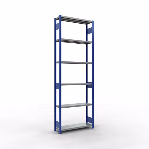 Basisplank, legplank, insteeksysteem MULTIplus250, 3000 x 1000 x 300 mm (HxBxD), 7 legborden, lengtestangen, RAL 5010 gentiaanblauw/verzinkt, basisplank, art.nr. 12932-LR-B