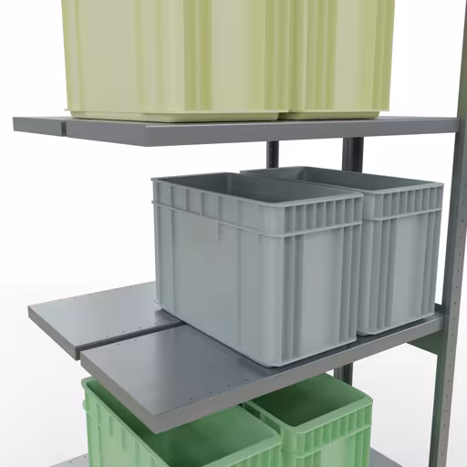 Productafbeelding nr. 7 van het artikel aanbouwstelling, dubbele stelling, stellingstelling insteeksysteem MULTIplus250, 3000 x 1000 x (2x400) mm, 2x7 planken, verzinkt uit het stellingstelling assortiment van het merk Schulte Lagertechnik