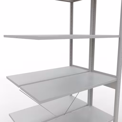 Afbeelding nr. 8 van het artikel aanbouwstelling, dubbele stelling, stellingstelling insteeksysteem MULTIplus150, 2500 x 1000 x (2x400) mm, 2x6 legborden, kruisschoor, RAL 7035 lichtgrijs uit de productgroep stellingstelling van Schulte Lagertechnik