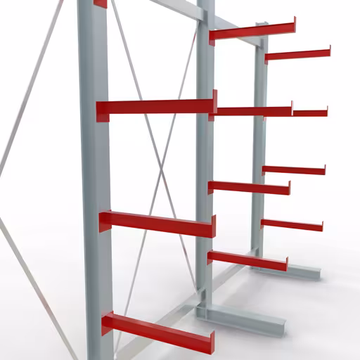 K 3000 compleet legbord, eenzijdig, 2500 x 3900 x 600 mm, RAL 7001 / RAL 3000, 5 opslagniveaus uit de categorie K3000 voor middelzware goederen met GTIN 4058255001354 K 3000 compleet legbord, eenzijdig, 2500 x 3900 x 600 mm, RAL 7001 / RAL 3000, 5 opslagniveaus van Schulte Lagertechnik uit het assortiment draagarmstellingen