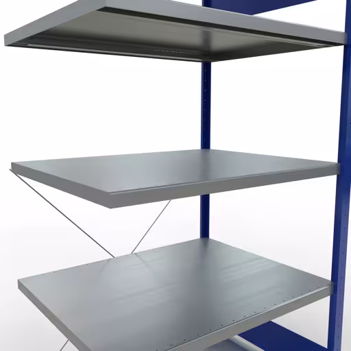 Productafbeelding nr. 13 van het artikel aanbouwplank, legbord, insteeksysteem MULTIplus250, 2000 x 1000 x 800 mm, 5 legborden, kruisschoor, RAL 5010 gentiaanblauw/verzinkt uit het insteeksysteem assortiment van het merk Schulte Lagertechnik