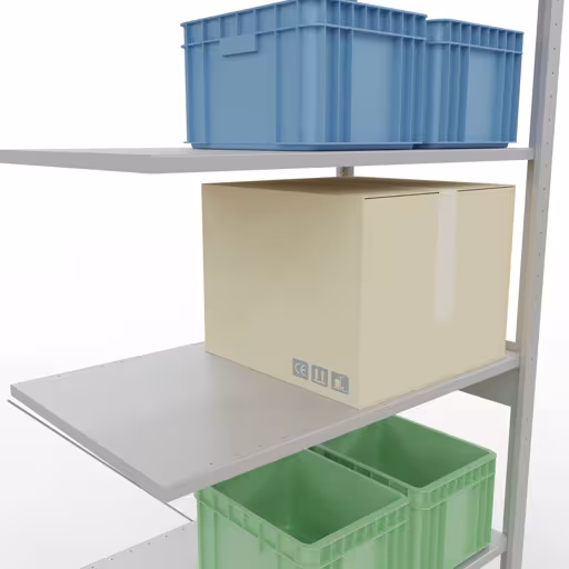 Productafbeelding nr. 12 van het artikel aanbouwplank, hoekplank (veld C) 2500 x 1000 x 600, 6 planken, RAL 7035 lichtgrijs uit het assortiment schappenplanken van Schulte Lagertechnik