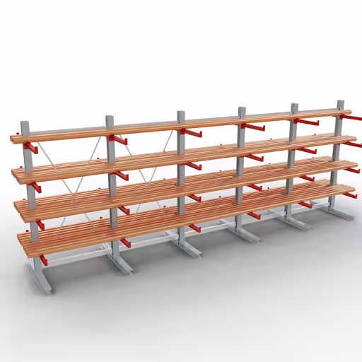 K 3000 compleet legbord, dubbelzijdig, 2500 x 6500 x 600 mm, RAL 7001 / RAL 3000, 5 opslagniveaus uit de categorie K3000 voor middelzware goederen met GTIN 4058255001569 K 3000 compleet legbord, dubbelzijdig, 2500 x 6500 x 600 mm, RAL 7001 / RAL 3000, 5 opslagniveaus van Schulte Lagertechnik uit het assortiment draagarmstellingen