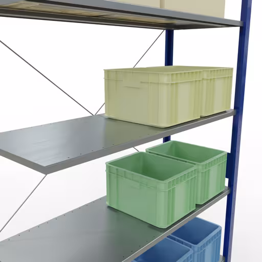 Productafbeelding nr. 8 van het artikel opzetplank, legbord, insteeksysteem MULTIplus150, 3000 x 1300 x 500 mm, 7 legborden, RAL 5010 gentiaanblauw/verzinkt uit het insteeksysteem-assortiment van Schulte Lagertechnik