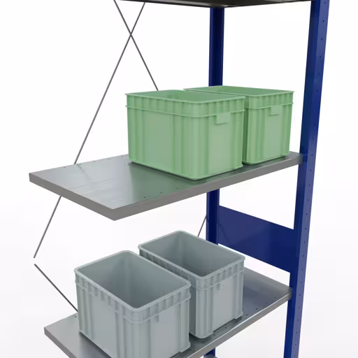 Aanbouwrekken, rekken, insteeksysteem MULTIplus150, 3000 x 750 x 400 mm (HxBxD), 7 legborden, kruisschoor, RAL 5010 gentiaanblauw/verzinkt/verzinkt met de GTIN 4004514280251 Aanbouwrekken, legbordstellingen, insteeksysteem MULTIplus150, 3000 x 750 x 400 mm, 7 legborden, kruisschoor, RAL 5010 gentiaanblauw/verzinkt/verzinkt van Schulte Lagertechnik met artikelnr. 12747-75-B