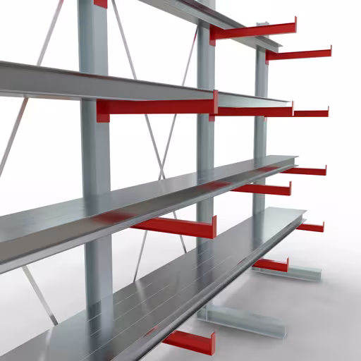 Productafbeelding nr. 12 van artikel K 3000 compleet legbord, eenzijdig, 2500 x 3900 x 600 mm, RAL 7001 / RAL 3000, 5 opslagniveaus Afbeelding nr. 12 van het artikel K 3000 complete stelling, eenzijdig, 2500 x 3900 x 600 mm, RAL 7001 / RAL 3000, 5 opslagniveaus uit de productgroep draagarmstellingen van Schulte Lagertechnik