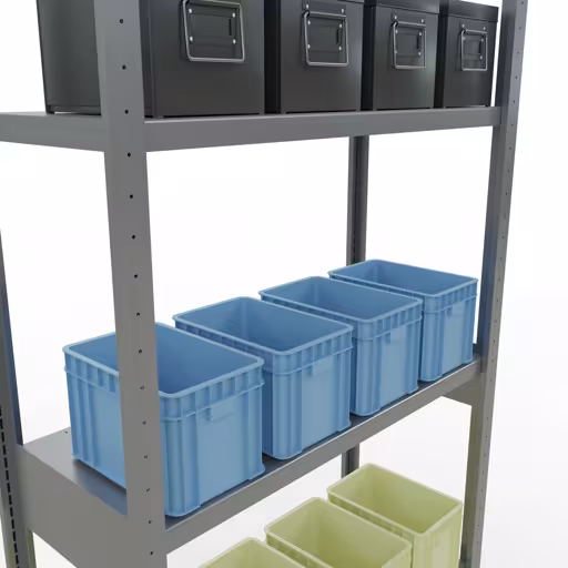 Productafbeelding nr. 8 van het artikel basisplank, legbord, insteeksysteem MULTIplus250, 3000 x 1000 x 400 mm (HxBxD), 7 legborden, lengtestangen, verzinkt Figuur nr. 8 van het artikel basisrek, legbord, insteeksysteem MULTIplus250, 3000 x 1000 x 400 mm, 7 legborden, lengtestangen, verzinkt uit de insteeksysteem productgroep van Schulte Lagertechnik.