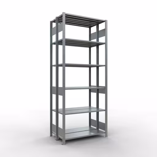Basisplank, dubbele plank, legplank-insteeksysteem MULTIplus150, 2500 x 1000 x (2x300) mm (HxBxD), 2x6 legborden, lengtestangen, verzinkt, dubbele legborden, art.nr. 17831