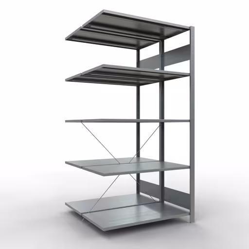 Afbeelding nr. 16 van het artikel aanbouwstellingen, dubbele stellingen, stellingstellingen, insteeksysteem MULTIplus150, 2000 x 1000 x (2x500) mm, 2x5 legborden, kruisschoor, verzinkt uit de productgroep stellingstellingen van Schulte Lagertechnik