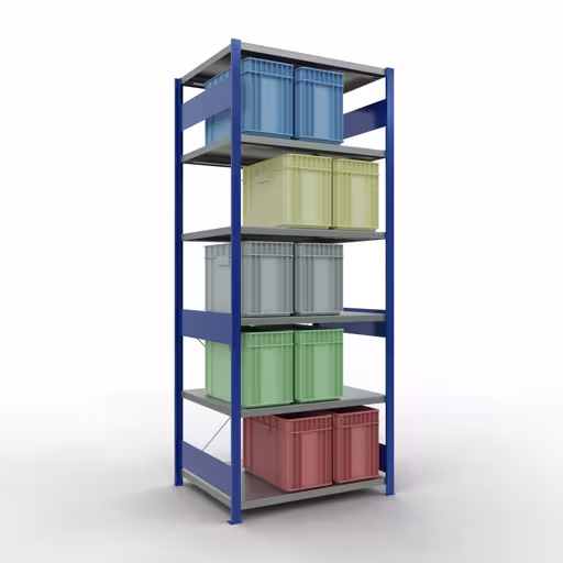 Extra afbeelding van het artikel Basisplank, legplank, insteeksysteem MULTIplus250, 2500 x 1000 x 800 mm, 6 legborden, kruisschoor, RAL 5010 gentiaanblauw/verzinkt vanaf basisplank