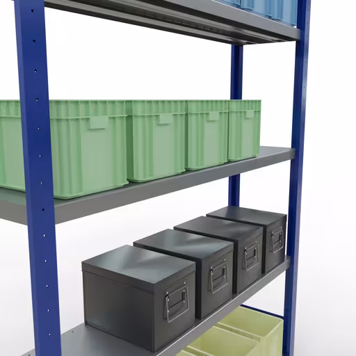 Figuur nr. 13 van het artikel basisrek, legbord, insteeksysteem MULTIplus250, 2000 x 1300 x 300 mm, 5 legborden, lengtestangen, RAL 5010 gentiaanblauw/verzinkt uit de insteeksysteem productgroep van Schulte Lagertechnik.