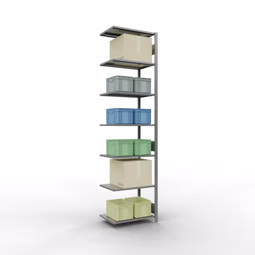 Aanbouwrekken, rekken, insteeksysteem MULTIplus150, 3000 x 750 x 500 mm (HxBxD), 7 legborden, lengtestangen, verzinkt uit de categorie aanbouwrekken met de GTIN 4004514280787 Aanbouwrek, stelling, insteeksysteem MULTIplus150, 3000 x 750 x 500 mm, 7 legborden, verzinkt van het merk Schulte Lagertechnik uit het assortiment insteeksysteem